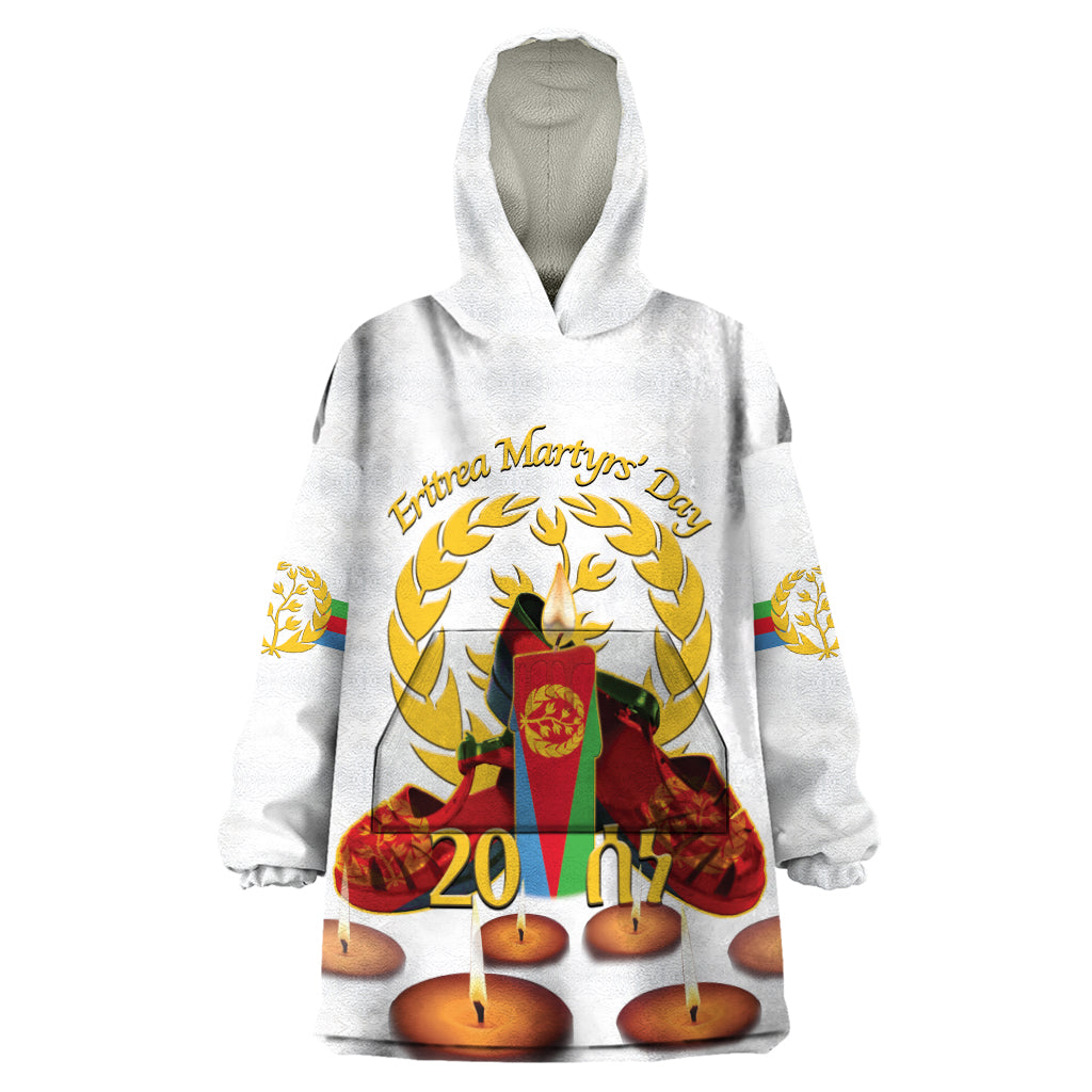 Custom Eritrea Martyrs' Day Wearable Blanket Hoodie 20 June Shida Shoes With Candles - White