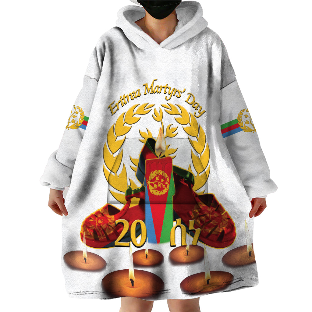 Custom Eritrea Martyrs' Day Wearable Blanket Hoodie 20 June Shida Shoes With Candles - White - Wonder Print Shop