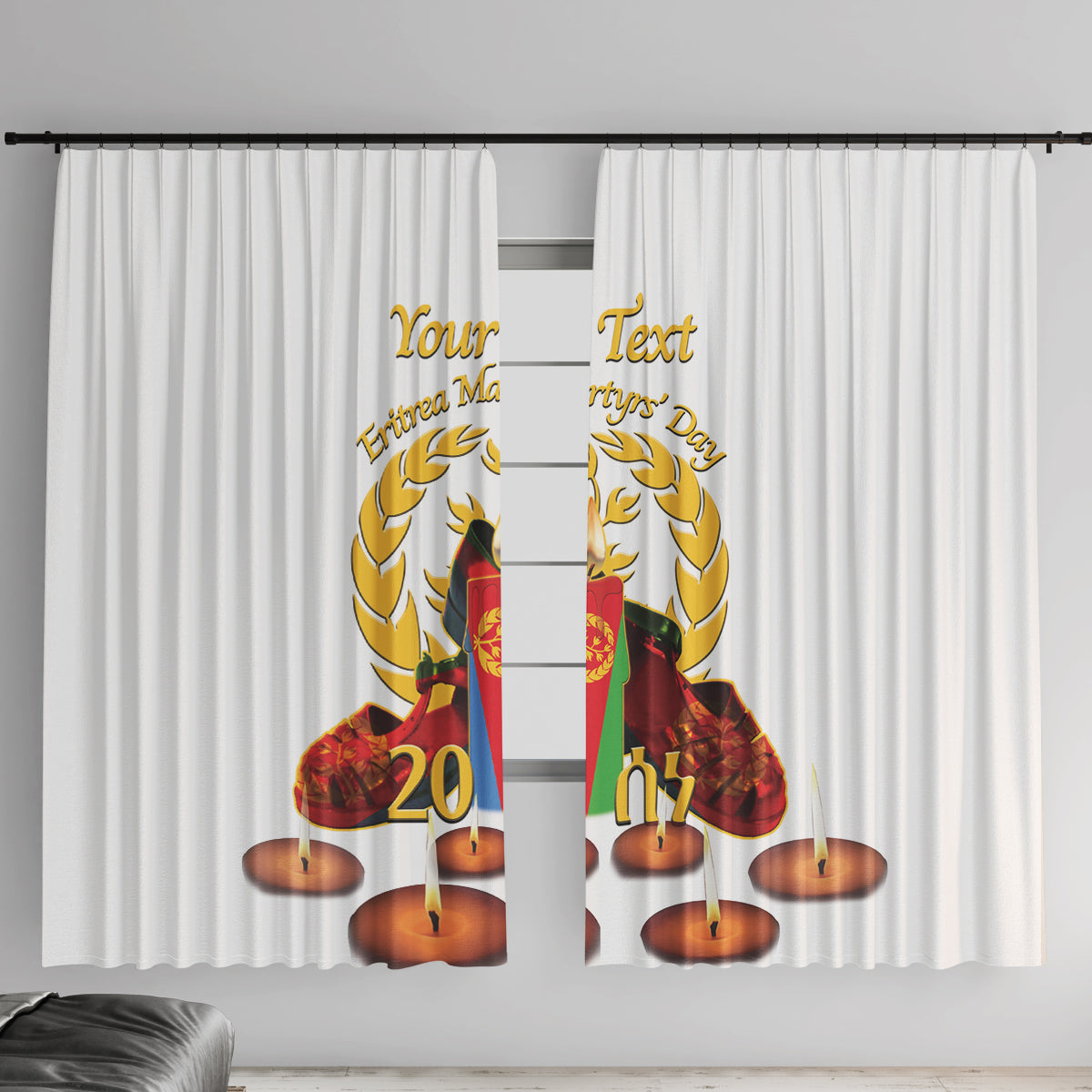 Custom Eritrea Martyrs' Day Window Curtain 20 June Shida Shoes With Candles - White - Wonder Print Shop