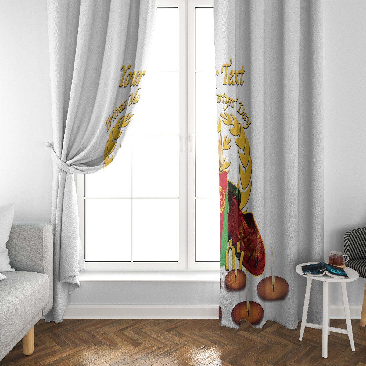 Custom Eritrea Martyrs' Day Window Curtain 20 June Shida Shoes With Candles - White - Wonder Print Shop