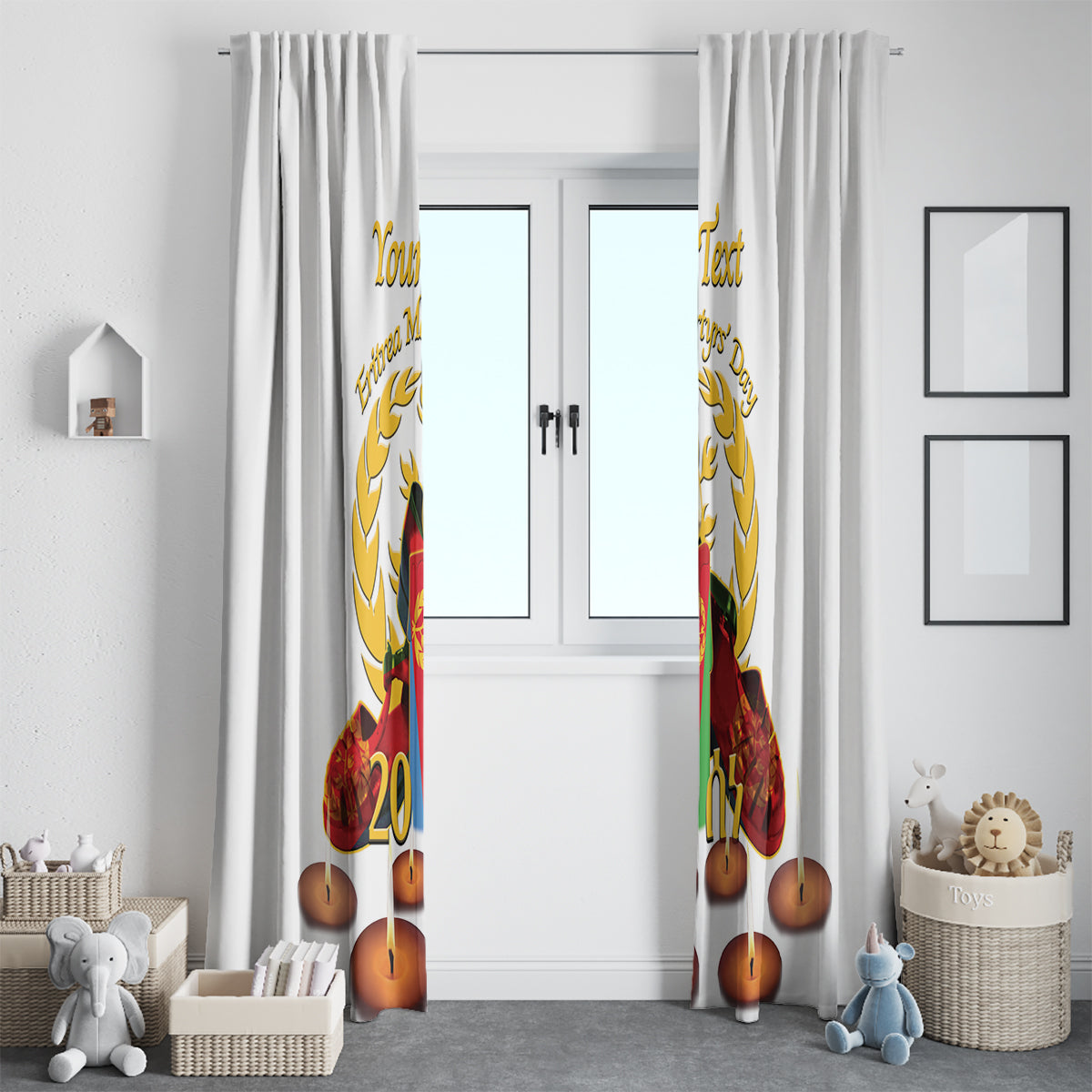 Custom Eritrea Martyrs' Day Window Curtain 20 June Shida Shoes With Candles - White - Wonder Print Shop