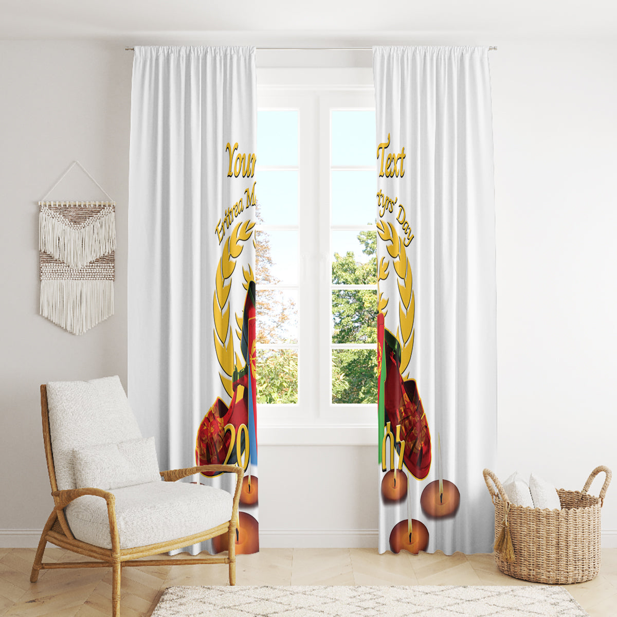 Custom Eritrea Martyrs' Day Window Curtain 20 June Shida Shoes With Candles - White - Wonder Print Shop