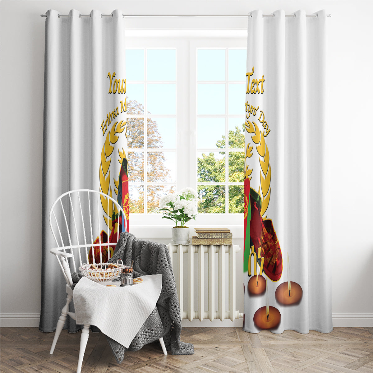 Custom Eritrea Martyrs' Day Window Curtain 20 June Shida Shoes With Candles - White - Wonder Print Shop