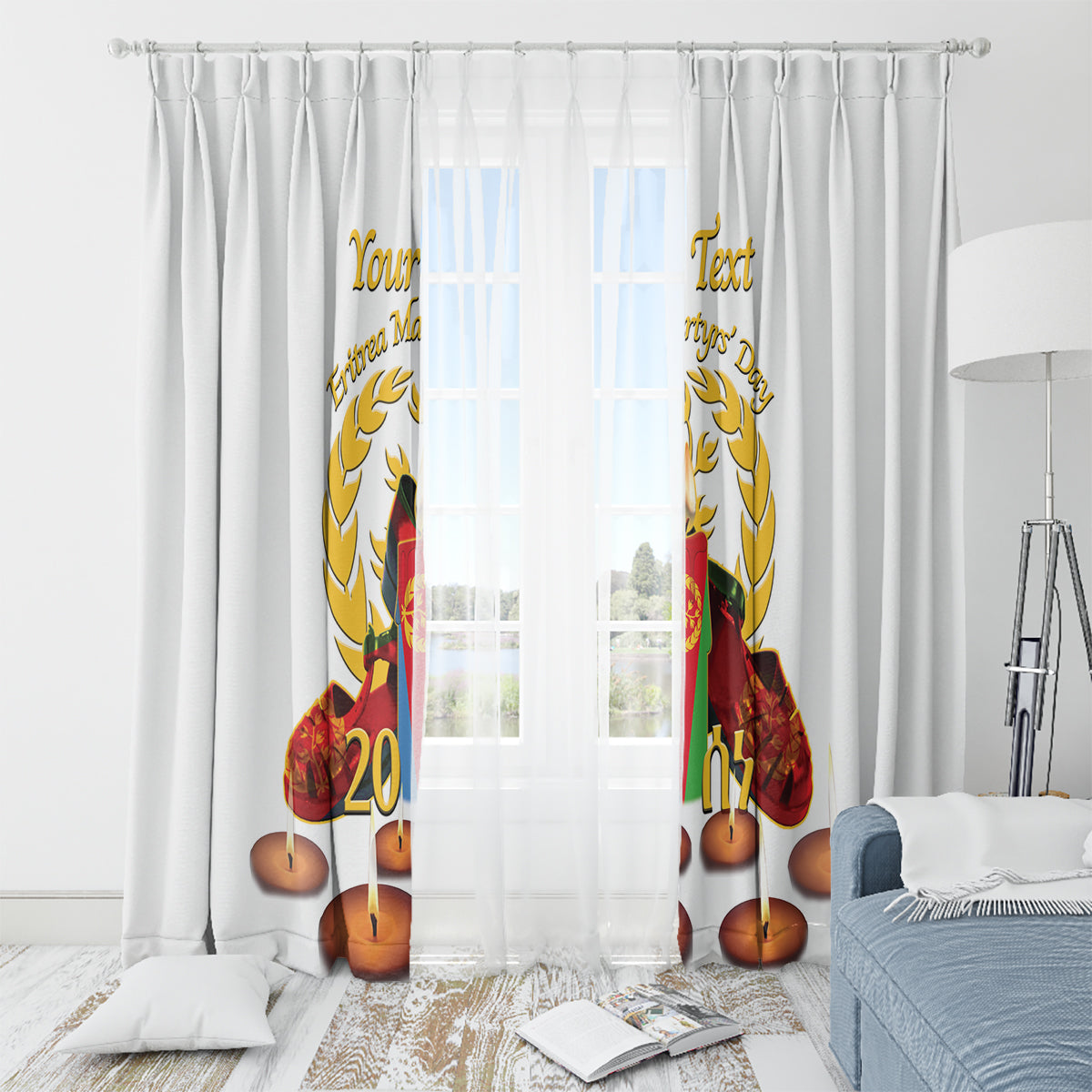 Custom Eritrea Martyrs' Day Window Curtain 20 June Shida Shoes With Candles - White - Wonder Print Shop