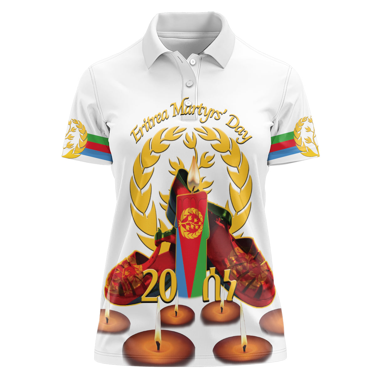 Custom Eritrea Martyrs' Day Women Polo Shirt 20 June Shida Shoes With Candles - White - Wonder Print Shop