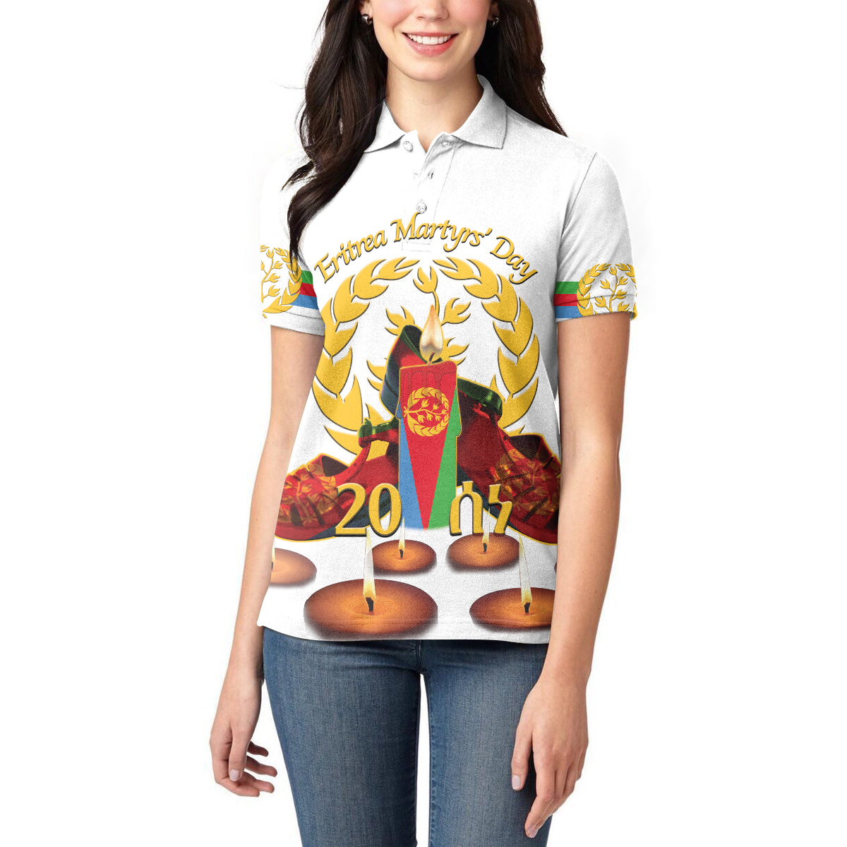 Custom Eritrea Martyrs' Day Women Polo Shirt 20 June Shida Shoes With Candles - White - Wonder Print Shop