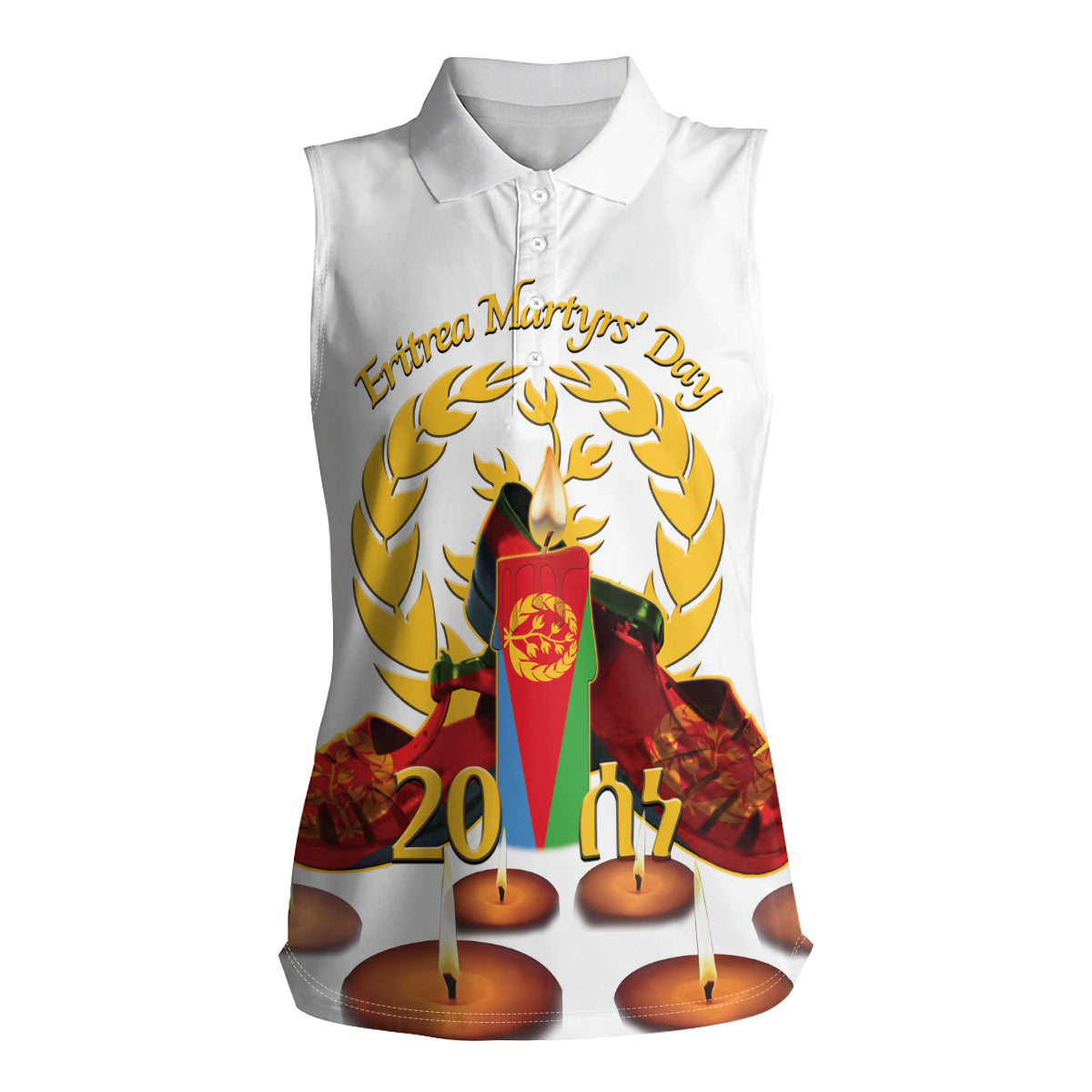 Custom Eritrea Martyrs' Day Women Sleeveless Polo Shirt 20 June Shida Shoes With Candles - White - Wonder Print Shop