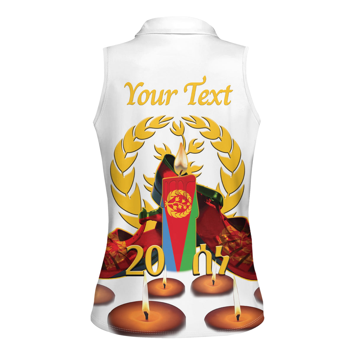 Custom Eritrea Martyrs' Day Women Sleeveless Polo Shirt 20 June Shida Shoes With Candles - White - Wonder Print Shop