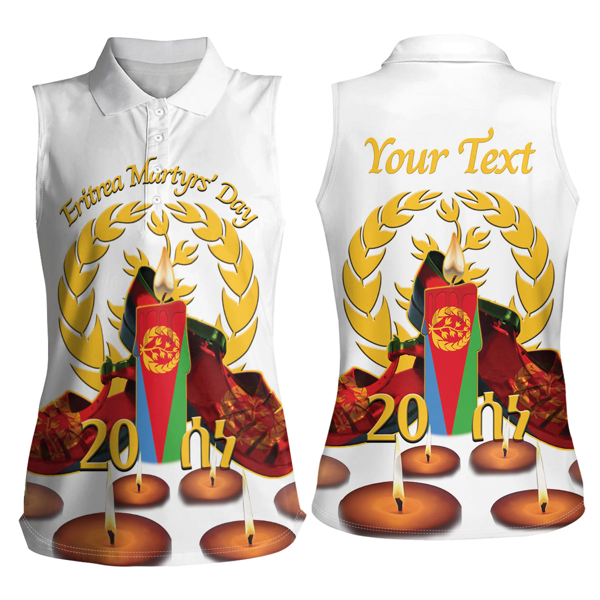 Custom Eritrea Martyrs' Day Women Sleeveless Polo Shirt 20 June Shida Shoes With Candles - White - Wonder Print Shop