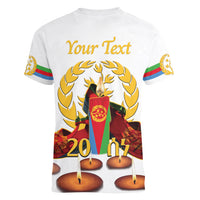 Custom Eritrea Martyrs' Day Women V-Neck T-Shirt 20 June Shida Shoes With Candles - White - Wonder Print Shop