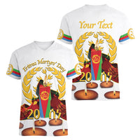 Custom Eritrea Martyrs' Day Women V-Neck T-Shirt 20 June Shida Shoes With Candles - White - Wonder Print Shop