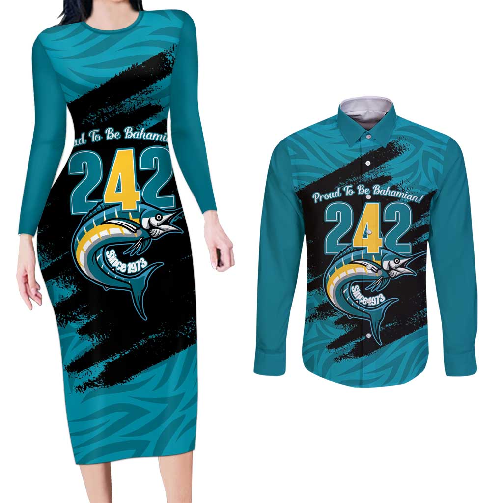 The Bahamas 242 Day Couples Matching Long Sleeve Bodycon Dress and Long Sleeve Button Shirt Bahamian Independence Anniversary