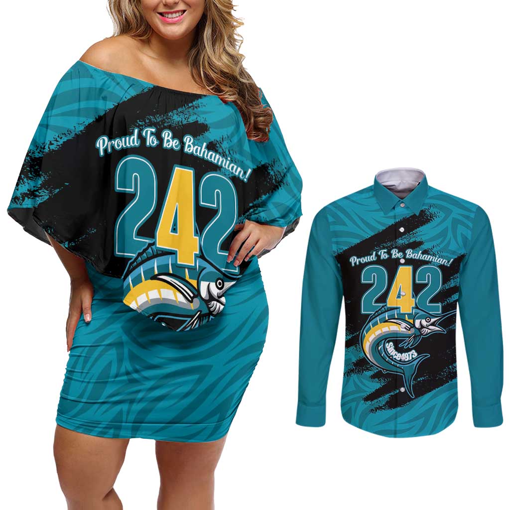 The Bahamas 242 Day Couples Matching Off Shoulder Short Dress and Long Sleeve Button Shirt Bahamian Independence Anniversary