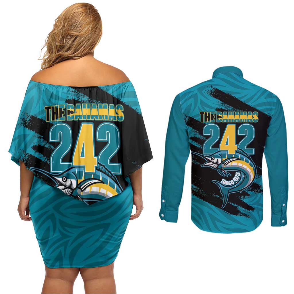 The Bahamas 242 Day Couples Matching Off Shoulder Short Dress and Long Sleeve Button Shirt Bahamian Independence Anniversary