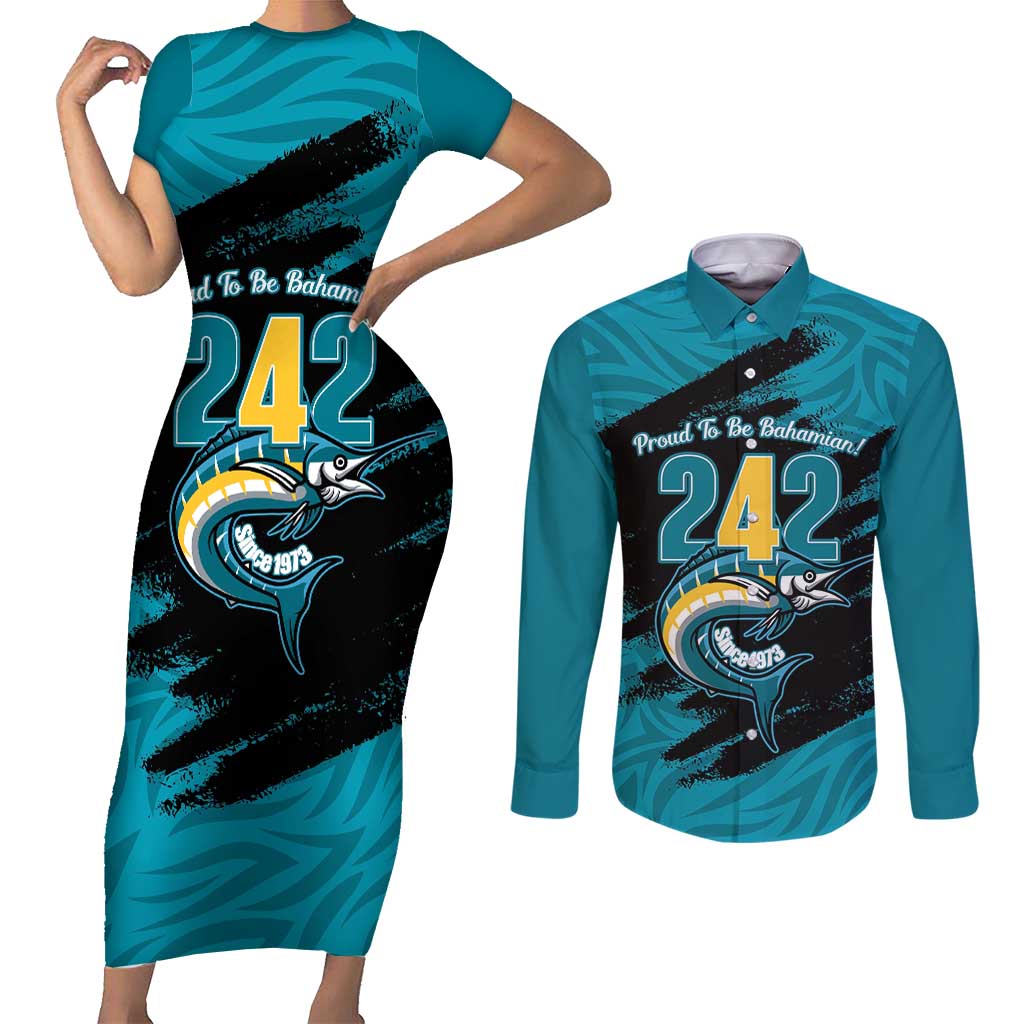 The Bahamas 242 Day Couples Matching Short Sleeve Bodycon Dress and Long Sleeve Button Shirt Bahamian Independence Anniversary