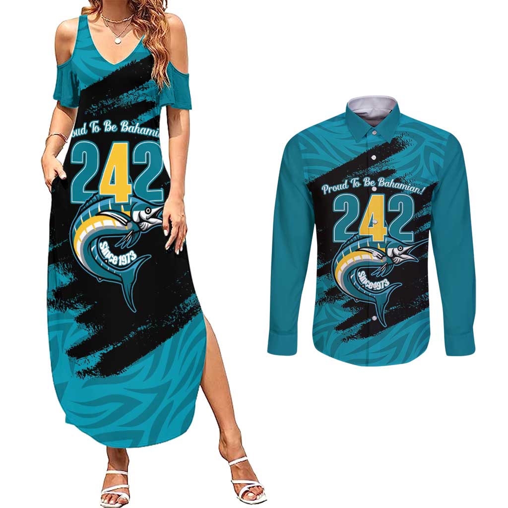 The Bahamas 242 Day Couples Matching Summer Maxi Dress and Long Sleeve Button Shirt Bahamian Independence Anniversary