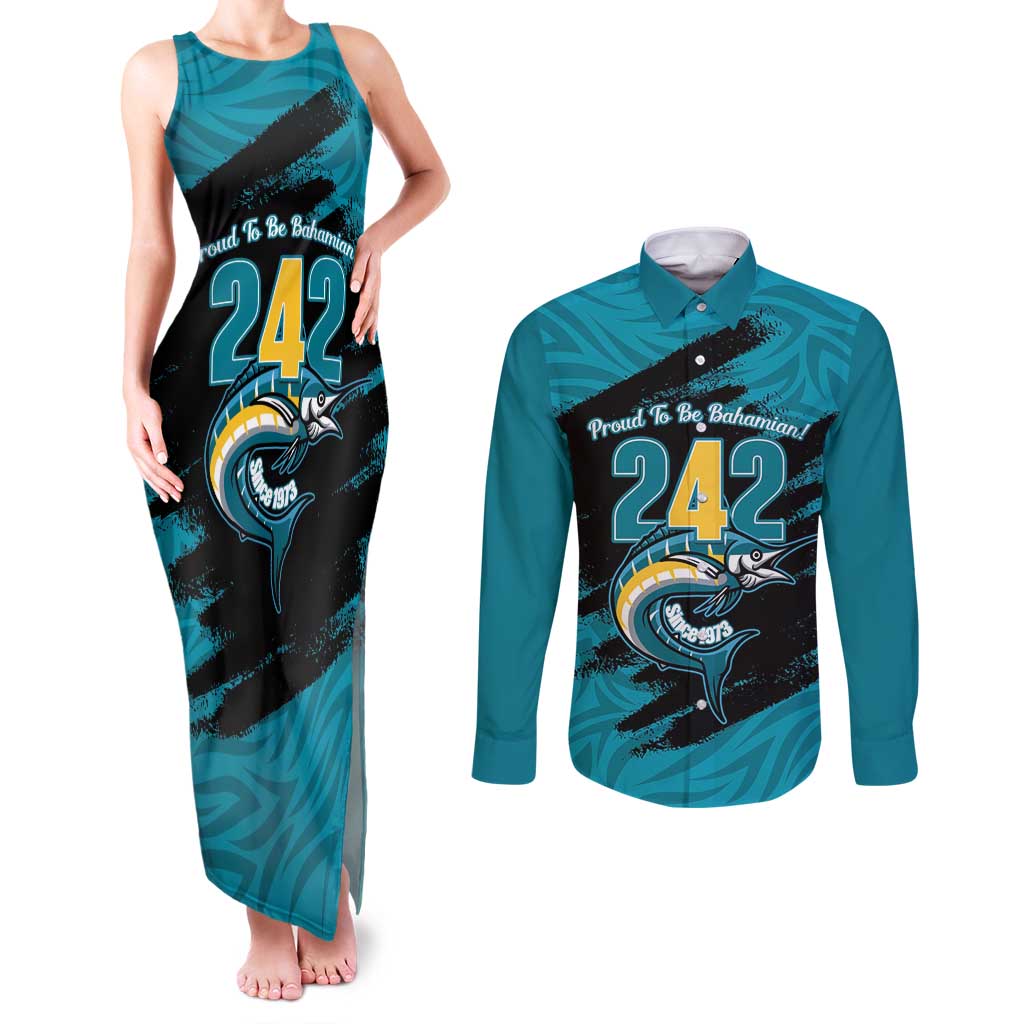 The Bahamas 242 Day Couples Matching Tank Maxi Dress and Long Sleeve Button Shirt Bahamian Independence Anniversary