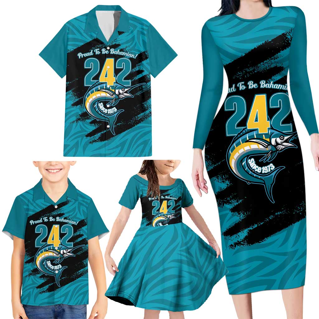 The Bahamas 242 Day Family Matching Long Sleeve Bodycon Dress and Hawaiian Shirt Bahamian Independence Anniversary