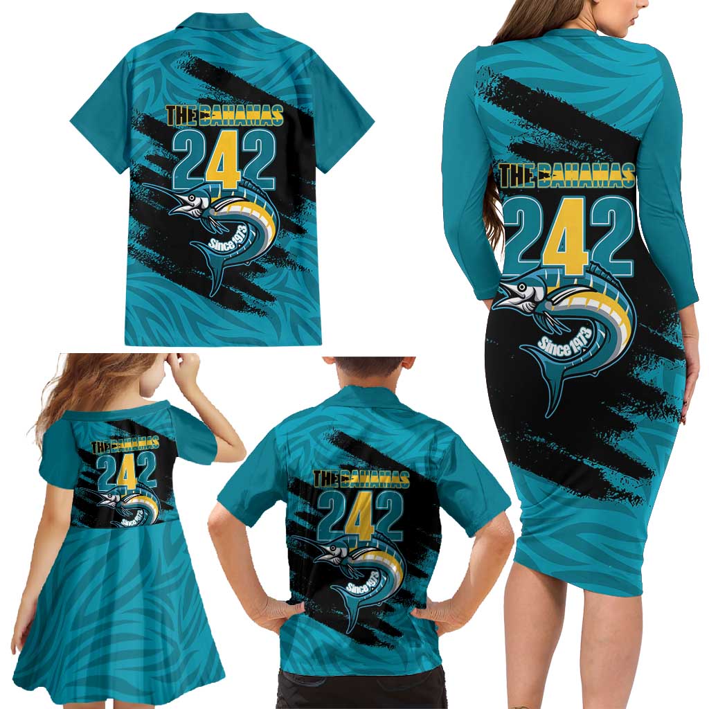 The Bahamas 242 Day Family Matching Long Sleeve Bodycon Dress and Hawaiian Shirt Bahamian Independence Anniversary