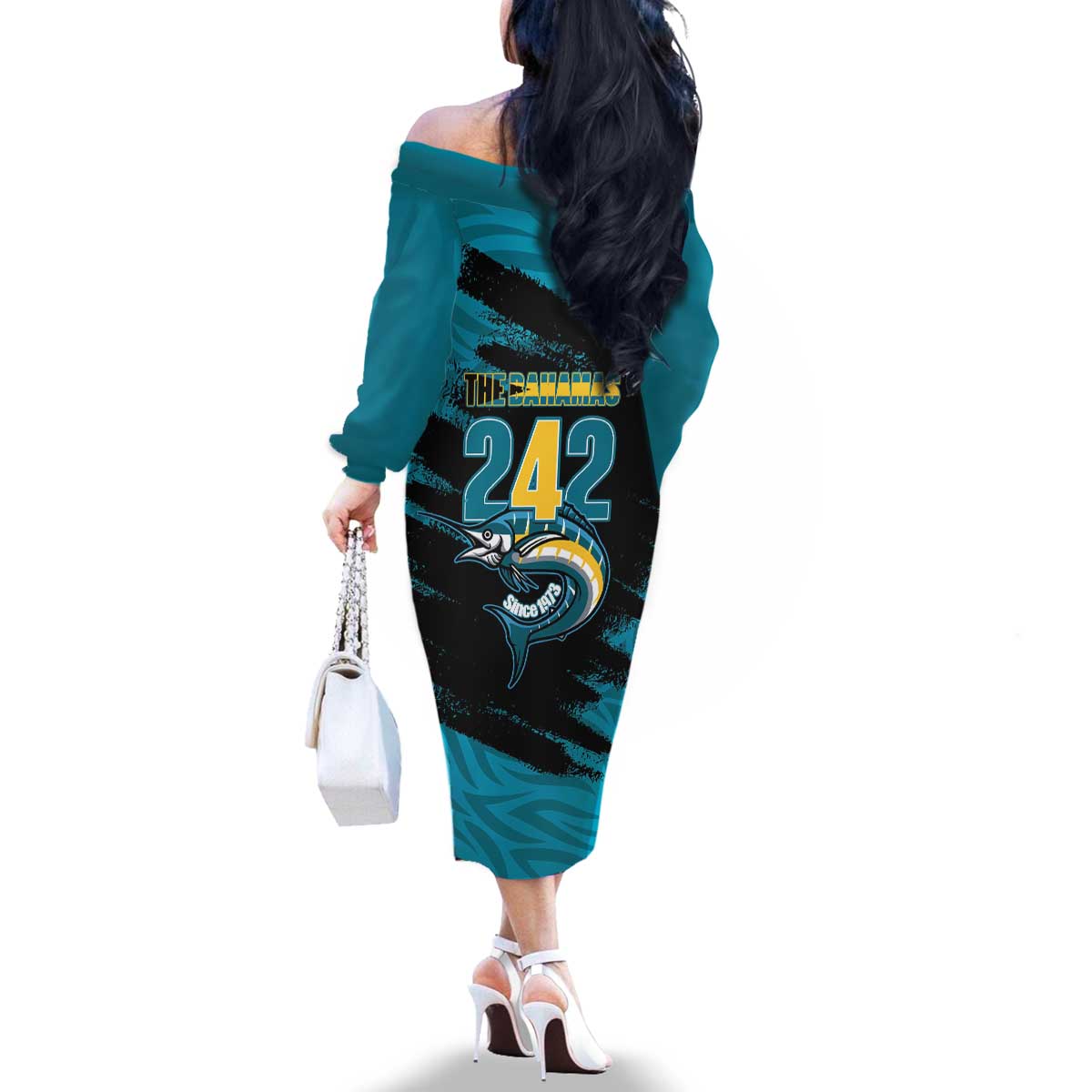 The Bahamas 242 Day Family Matching Off The Shoulder Long Sleeve Dress and Hawaiian Shirt Bahamian Independence Anniversary