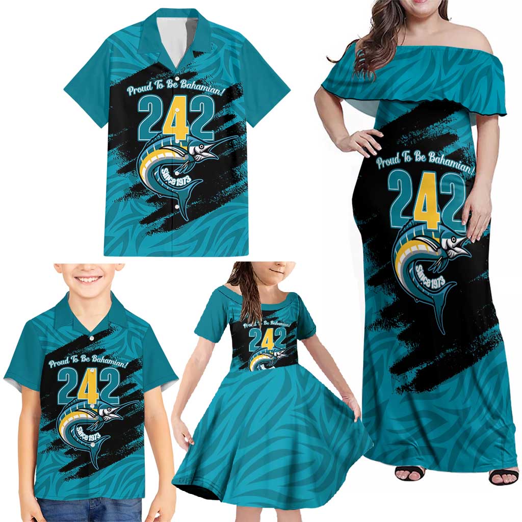 The Bahamas 242 Day Family Matching Off Shoulder Maxi Dress and Hawaiian Shirt Bahamian Independence Anniversary