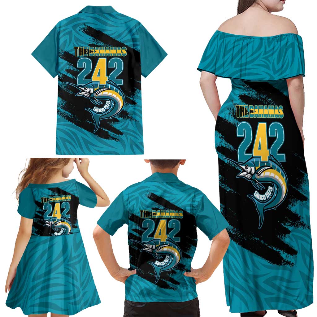 The Bahamas 242 Day Family Matching Off Shoulder Maxi Dress and Hawaiian Shirt Bahamian Independence Anniversary
