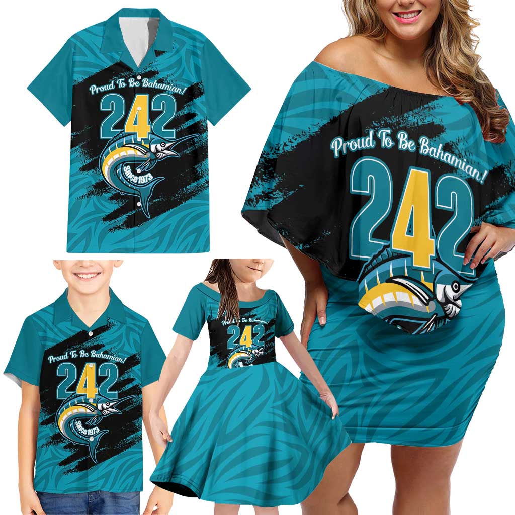 The Bahamas 242 Day Family Matching Off Shoulder Short Dress and Hawaiian Shirt Bahamian Independence Anniversary