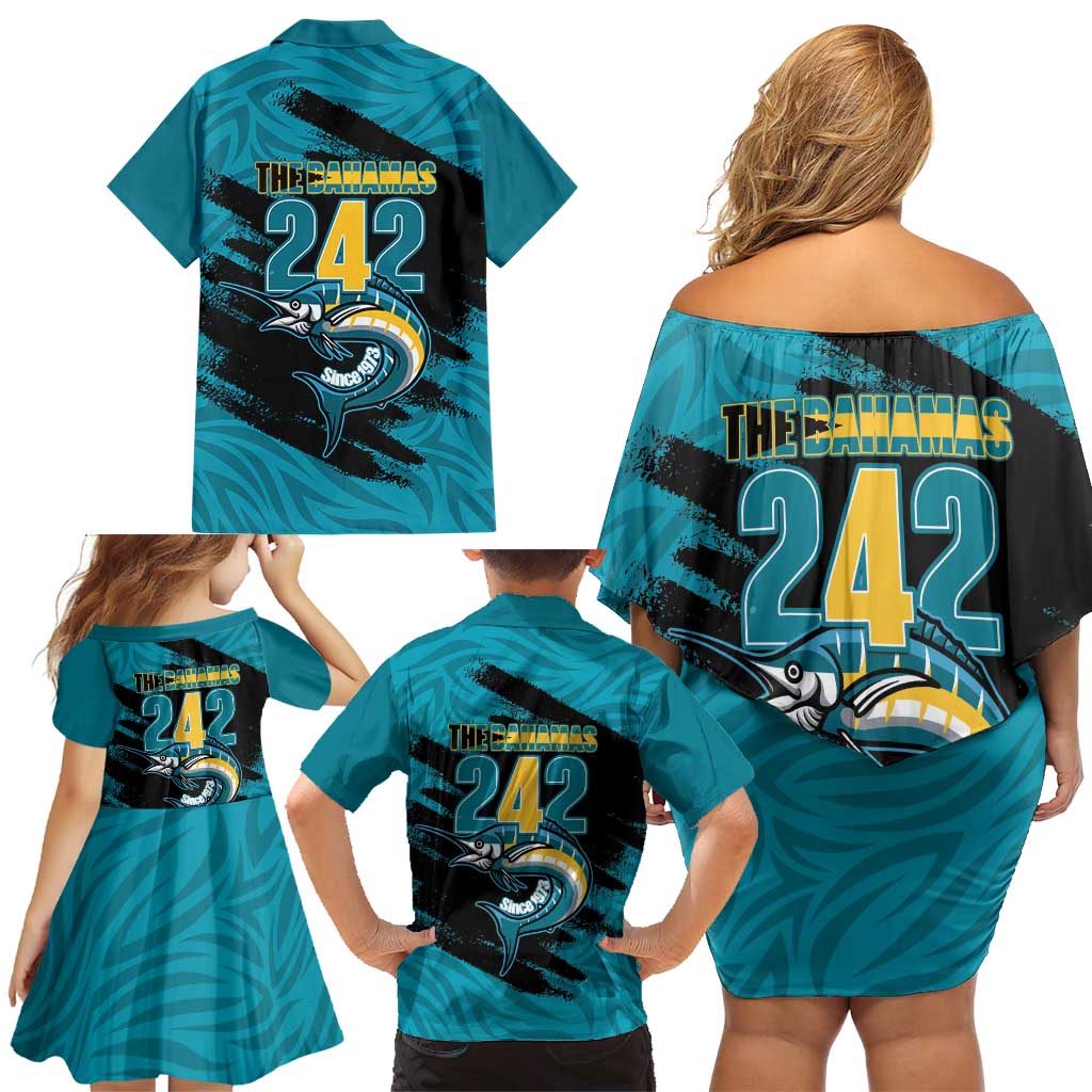 The Bahamas 242 Day Family Matching Off Shoulder Short Dress and Hawaiian Shirt Bahamian Independence Anniversary