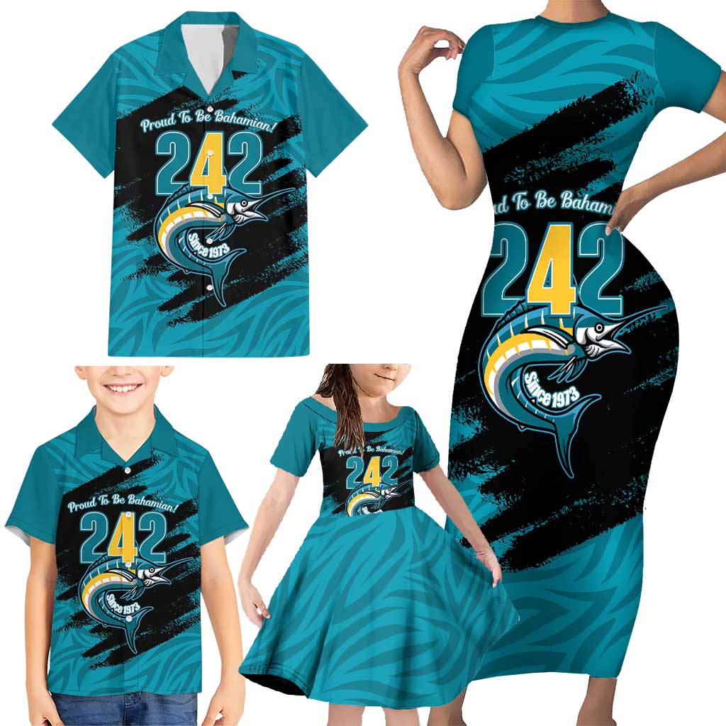 The Bahamas 242 Day Family Matching Short Sleeve Bodycon Dress and Hawaiian Shirt Bahamian Independence Anniversary