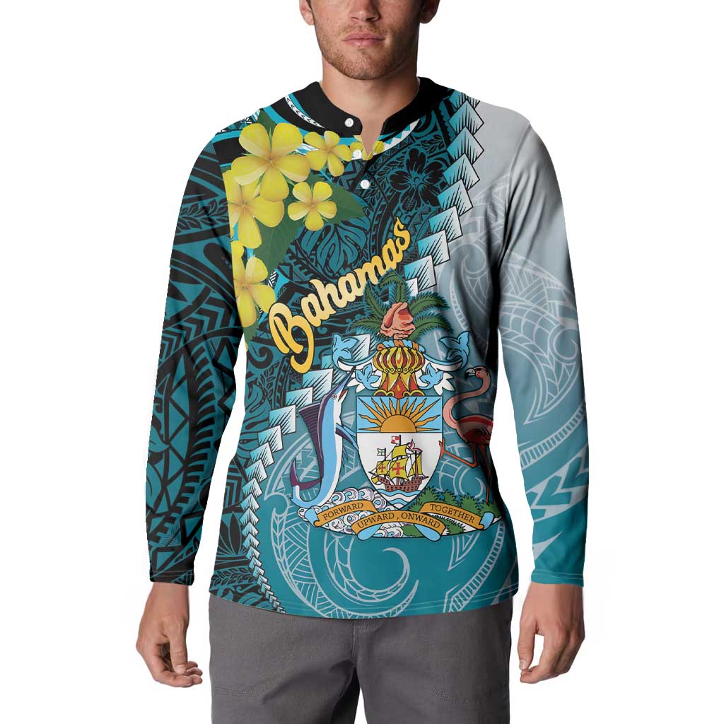 The Bahamas Button Sweatshirt Bahamian Buttercup Polynesian Pattern