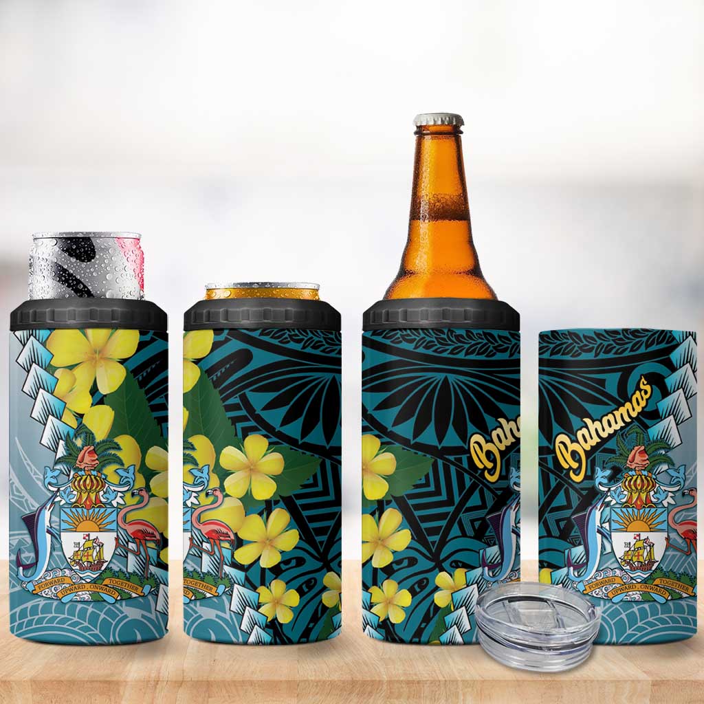The Bahamas 4 in 1 Can Cooler Tumbler Bahamian Buttercup Polynesian Pattern