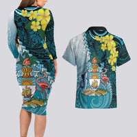 The Bahamas Couples Matching Long Sleeve Bodycon Dress and Hawaiian Shirt Bahamian Buttercup Polynesian Pattern