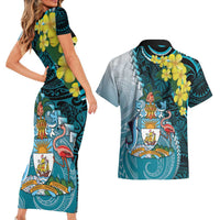 The Bahamas Couples Matching Short Sleeve Bodycon Dress and Hawaiian Shirt Bahamian Buttercup Polynesian Pattern