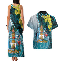 The Bahamas Couples Matching Tank Maxi Dress and Hawaiian Shirt Bahamian Buttercup Polynesian Pattern