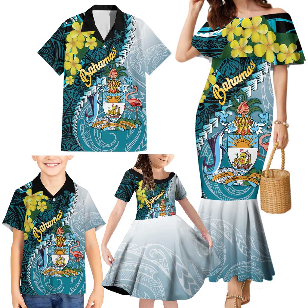 The Bahamas Family Matching Mermaid Dress and Hawaiian Shirt Bahamian Buttercup Polynesian Pattern