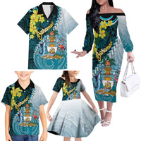 The Bahamas Family Matching Off The Shoulder Long Sleeve Dress and Hawaiian Shirt Bahamian Buttercup Polynesian Pattern