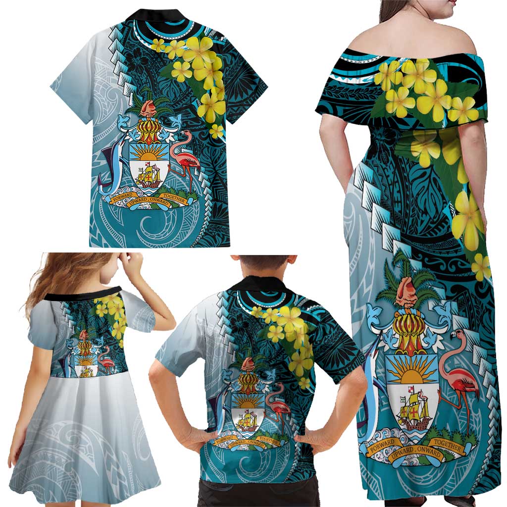 The Bahamas Family Matching Off Shoulder Maxi Dress and Hawaiian Shirt Bahamian Buttercup Polynesian Pattern