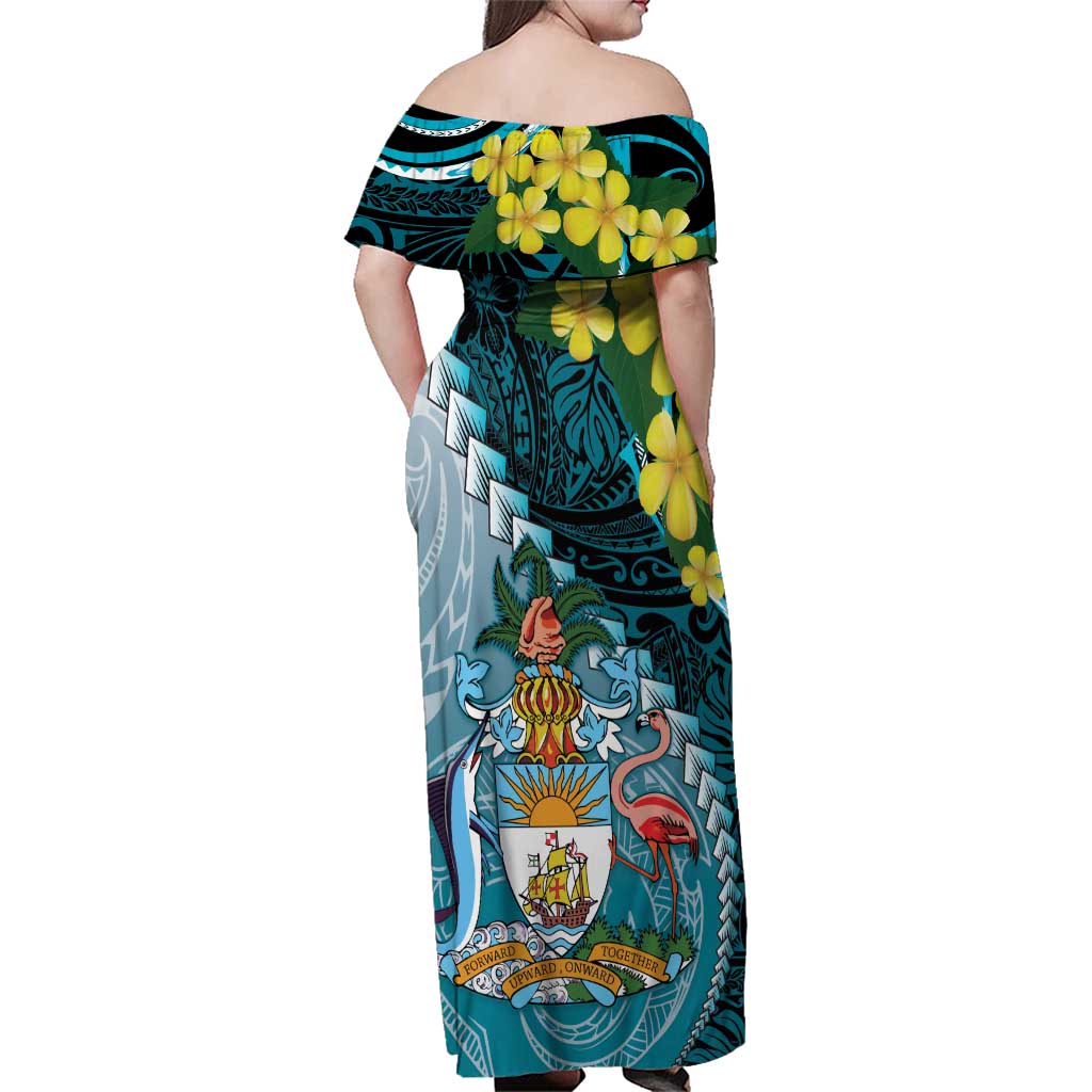 The Bahamas Family Matching Off Shoulder Maxi Dress and Hawaiian Shirt Bahamian Buttercup Polynesian Pattern