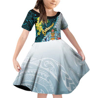 The Bahamas Family Matching Off Shoulder Short Dress and Hawaiian Shirt Bahamian Buttercup Polynesian Pattern