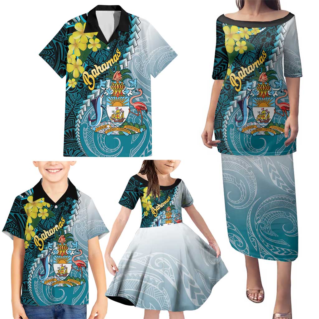 The Bahamas Family Matching Puletasi and Hawaiian Shirt Bahamian Buttercup Polynesian Pattern