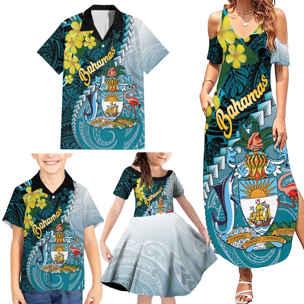 The Bahamas Family Matching Summer Maxi Dress and Hawaiian Shirt Bahamian Buttercup Polynesian Pattern