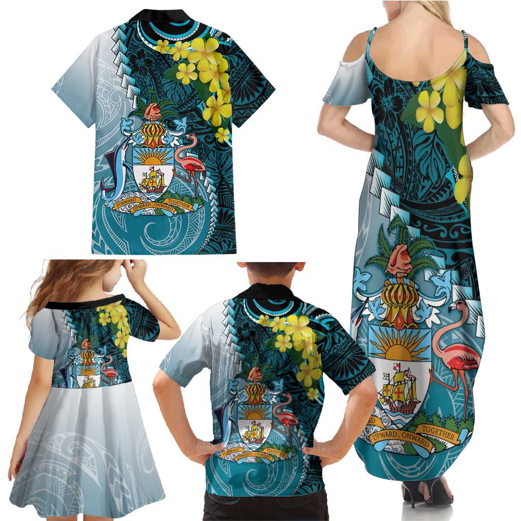 The Bahamas Family Matching Summer Maxi Dress and Hawaiian Shirt Bahamian Buttercup Polynesian Pattern
