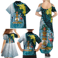 The Bahamas Family Matching Summer Maxi Dress and Hawaiian Shirt Bahamian Buttercup Polynesian Pattern