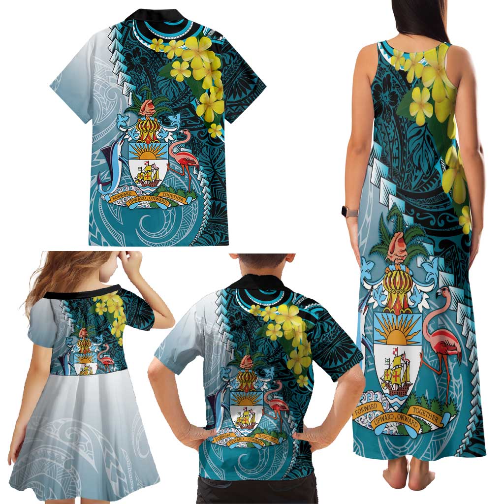 The Bahamas Family Matching Tank Maxi Dress and Hawaiian Shirt Bahamian Buttercup Polynesian Pattern