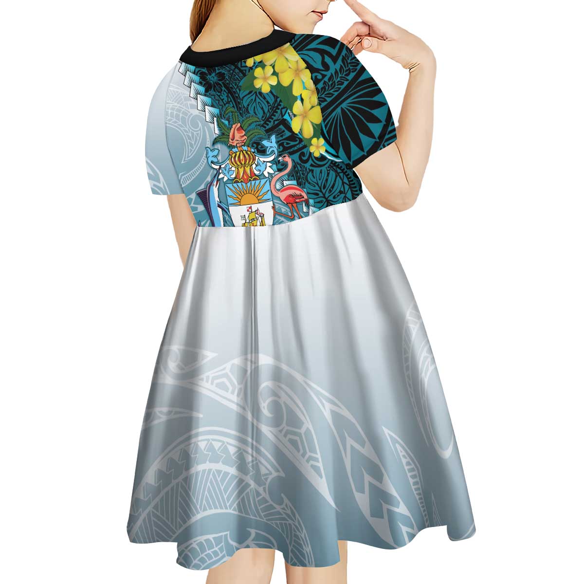 The Bahamas Kid Short Sleeve Dress Bahamian Buttercup Polynesian Pattern