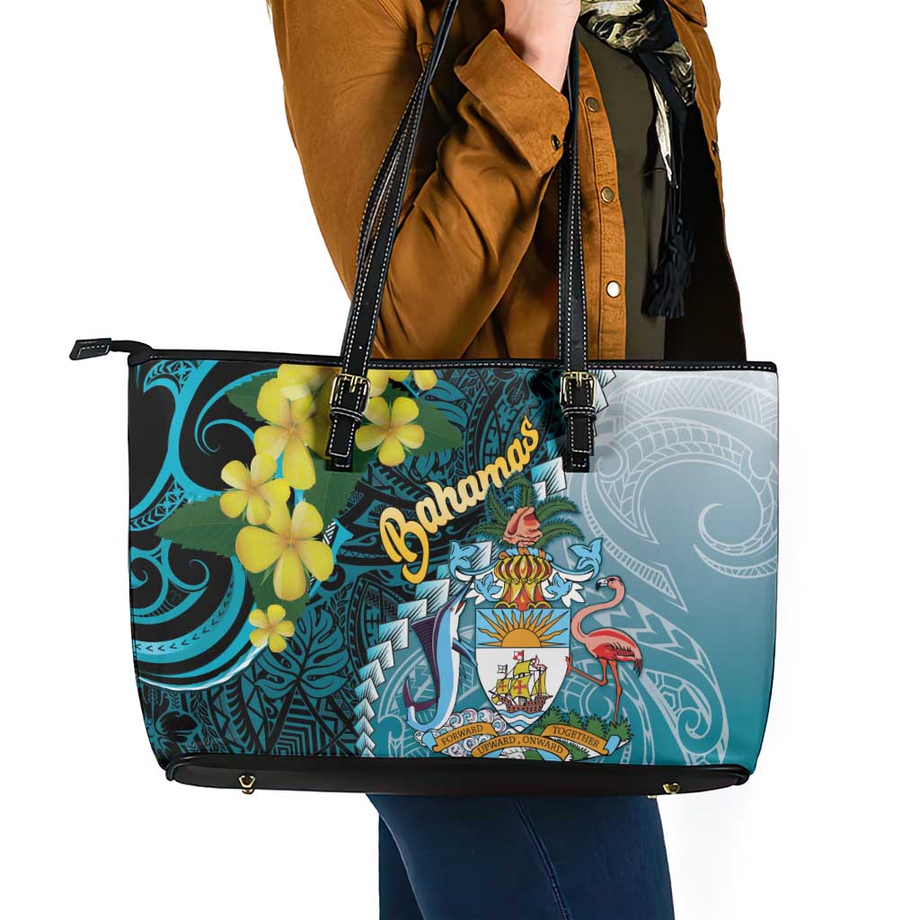 The Bahamas Leather Tote Bag Bahamian Buttercup Polynesian Pattern