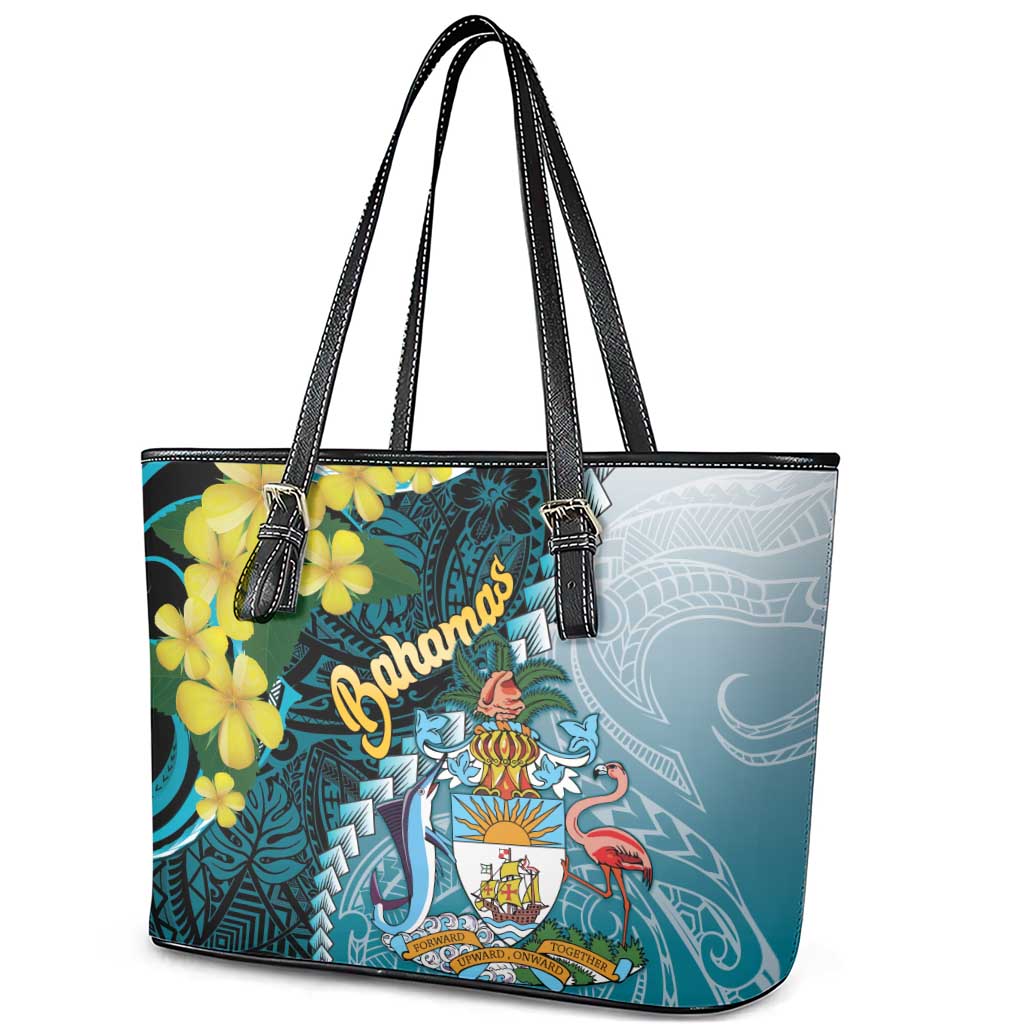 The Bahamas Leather Tote Bag Bahamian Buttercup Polynesian Pattern