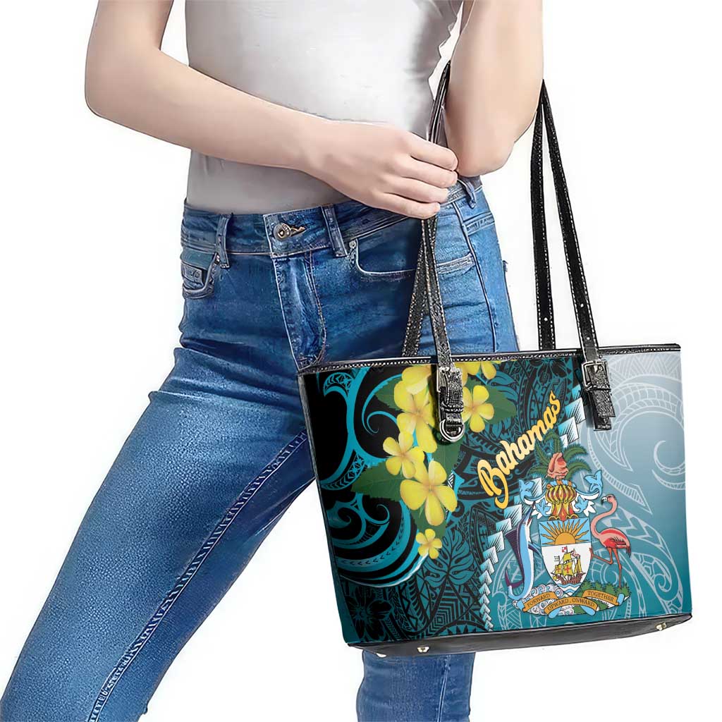 The Bahamas Leather Tote Bag Bahamian Buttercup Polynesian Pattern