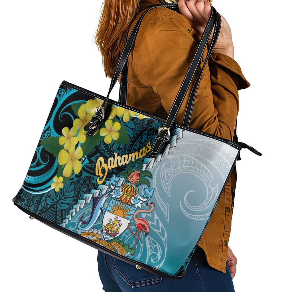 The Bahamas Leather Tote Bag Bahamian Buttercup Polynesian Pattern