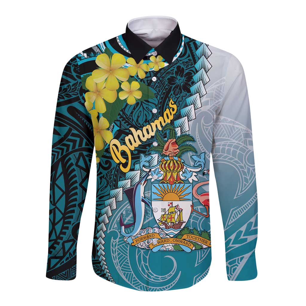 The Bahamas Long Sleeve Button Shirt Bahamian Buttercup Polynesian Pattern